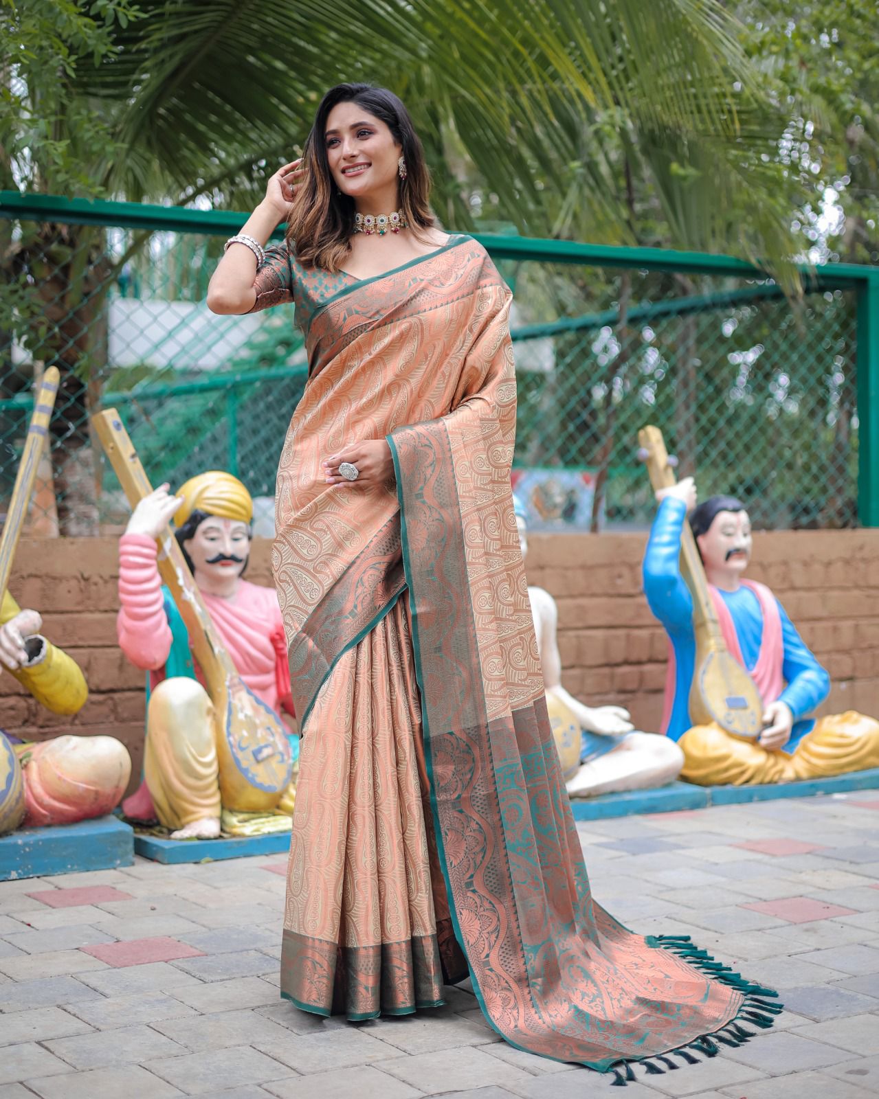 Banarasi Copper Zari Brocade Weave Saree