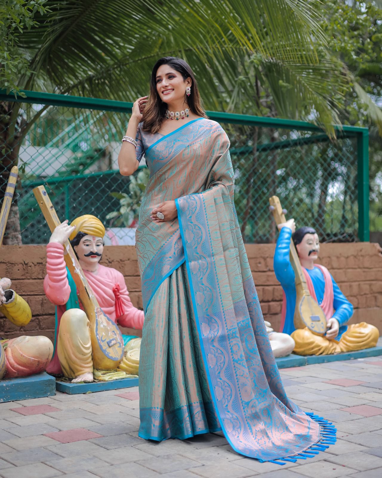 Banarasi Copper Zari Brocade Weave Saree