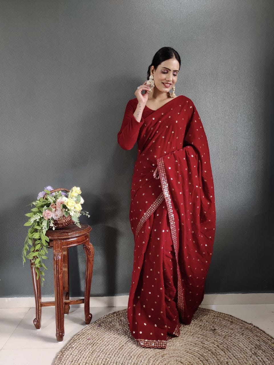Luxurious Velvet Ready-To-Wear Saree