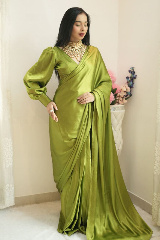 Soft Satin With Silk Ready To Wear Saree