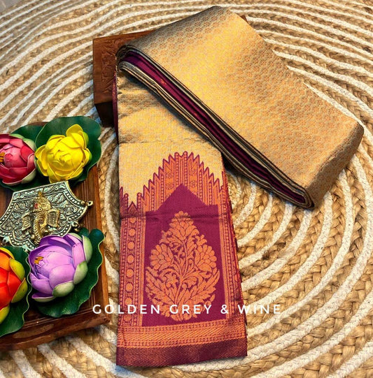 Banarasi Copper Zari Soft Silk Cotton Saree