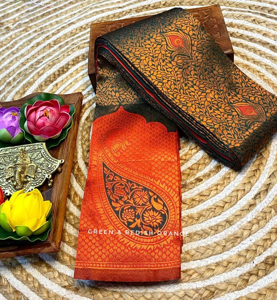 Banarasi Copper Zari Soft Silk Cotton Saree