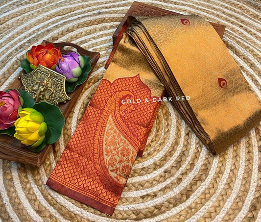 Banarasi Copper Zari Soft Silk Cotton Saree