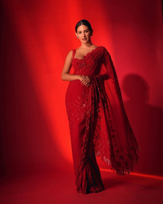 Bollywood Style Red Sequin Saree