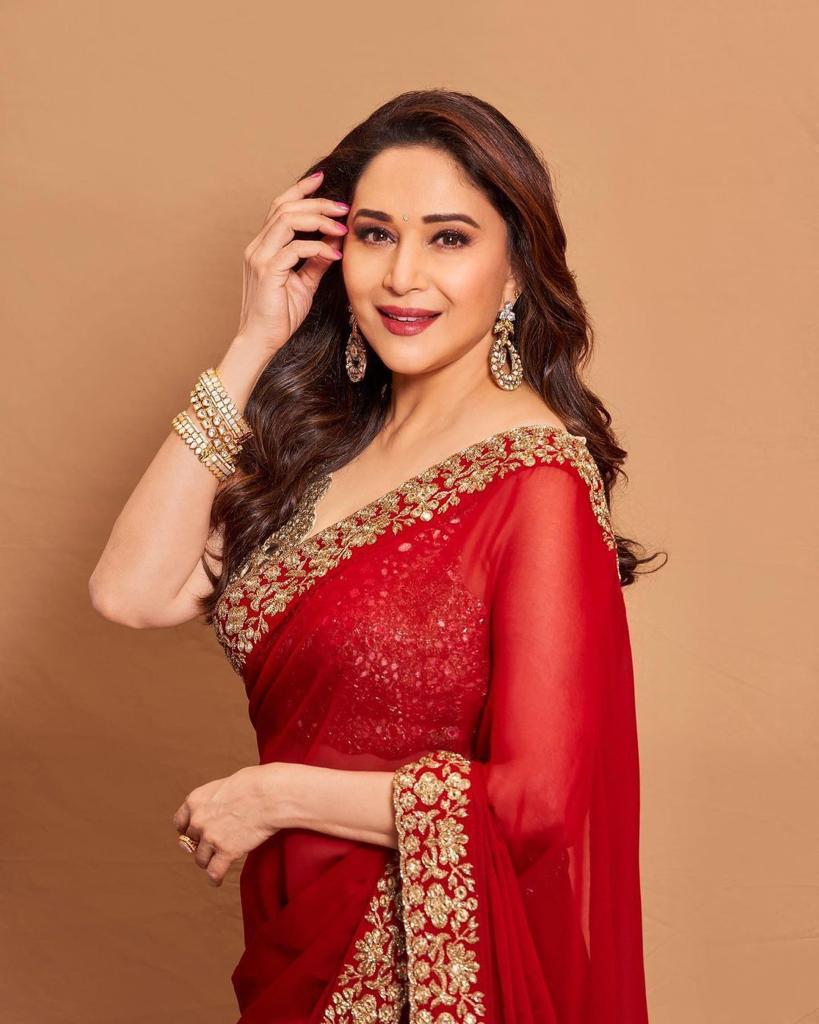 Red Madhuri Dixit Inspired Saree