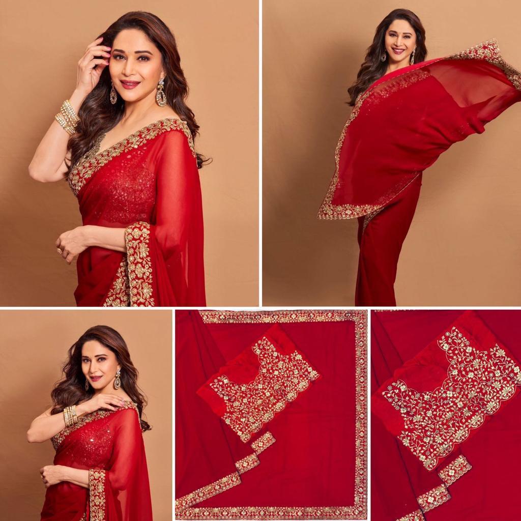 Red Madhuri Dixit Inspired Saree