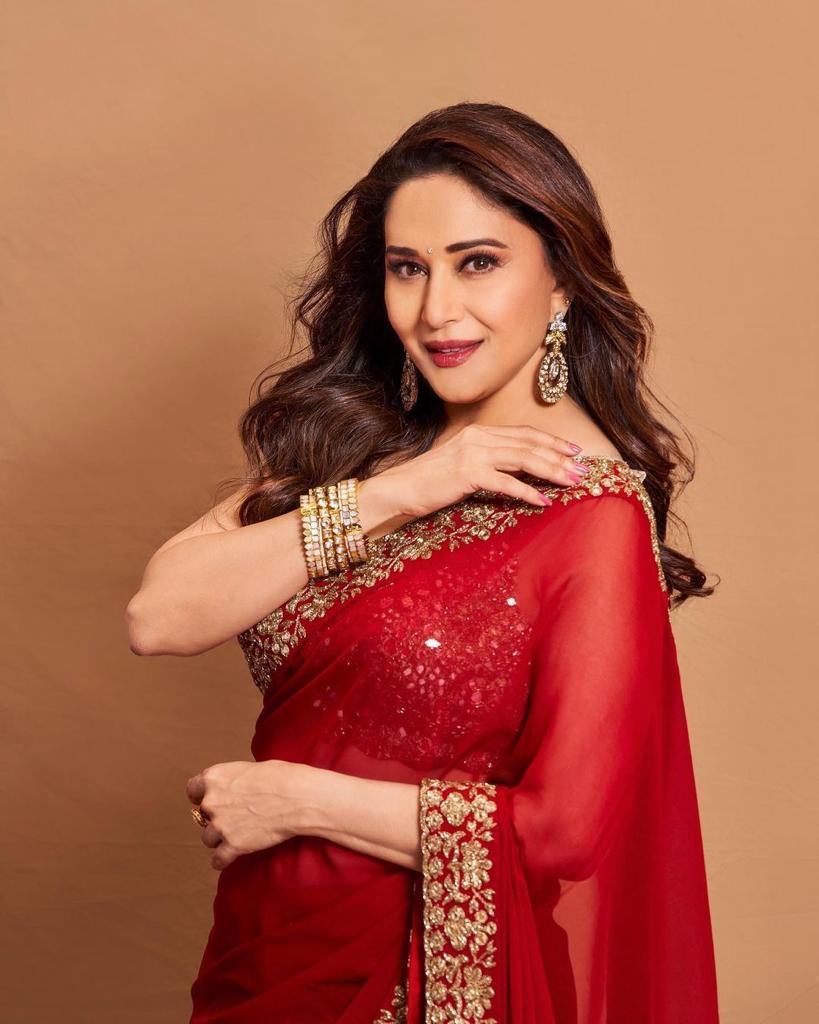 Red Madhuri Dixit Inspired Saree