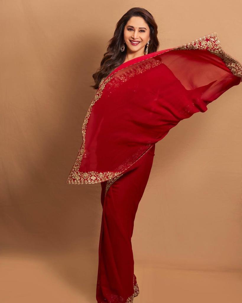 Red Madhuri Dixit Inspired Saree