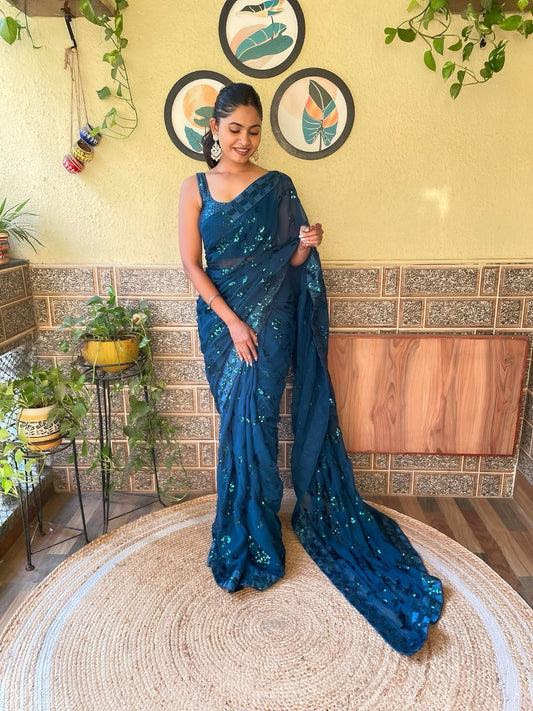 Sequin work Celebrity Inspired Saree