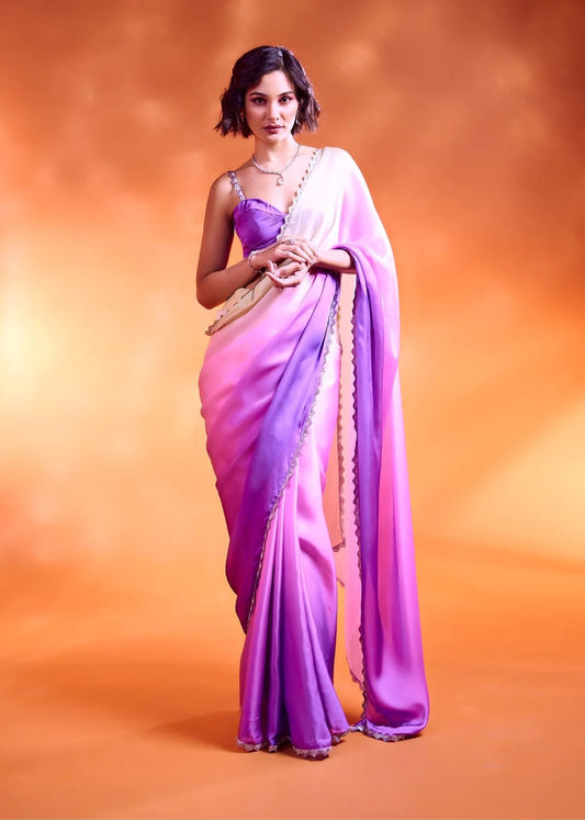 Digital Satin Design adorned with a stunning Sirovski Work Border Saree