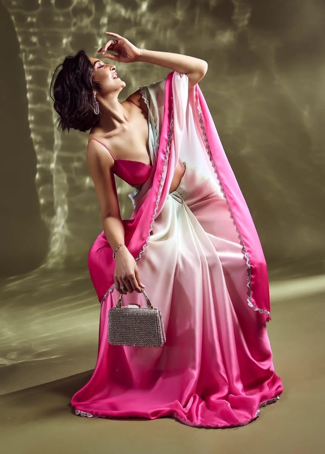 Digital Satin Design adorned with a stunning Sirovski Work Border Saree