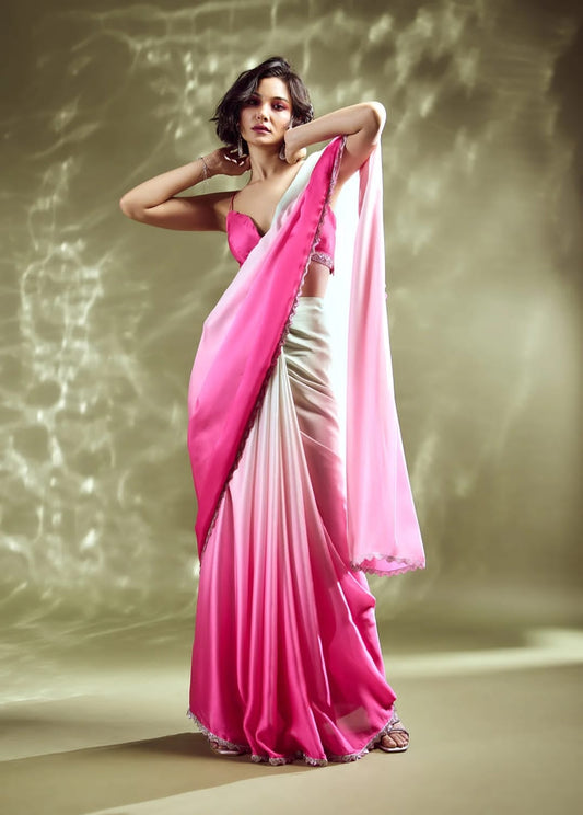 Digital Satin Design adorned with a stunning Sirovski Work Border Saree