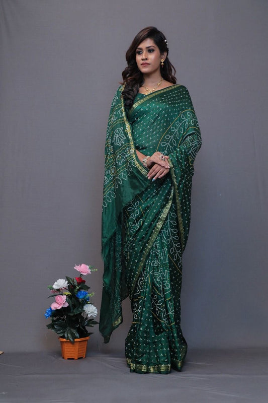 Tafeta Silk Handi Crafted Bandhej Saree