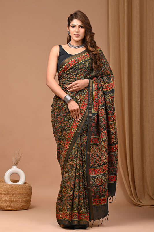 Assam Silk Hand-Block Printed Saree