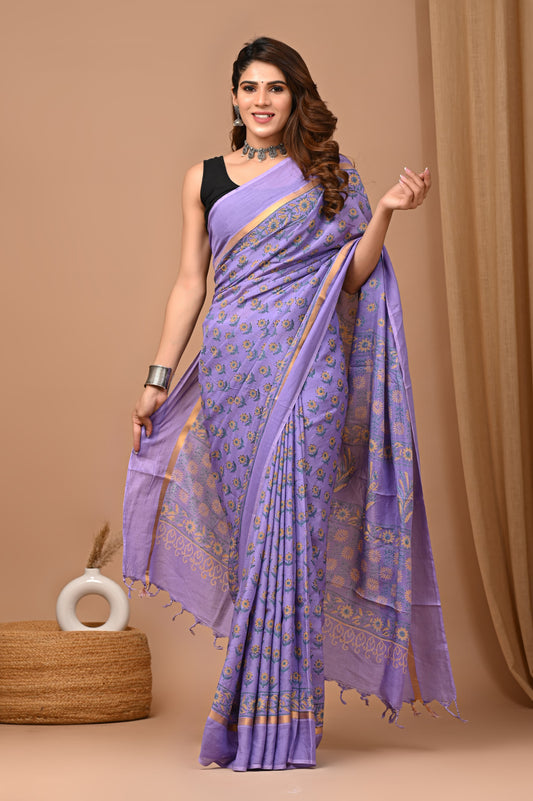 Assam Silk Hand-Block Printed Saree