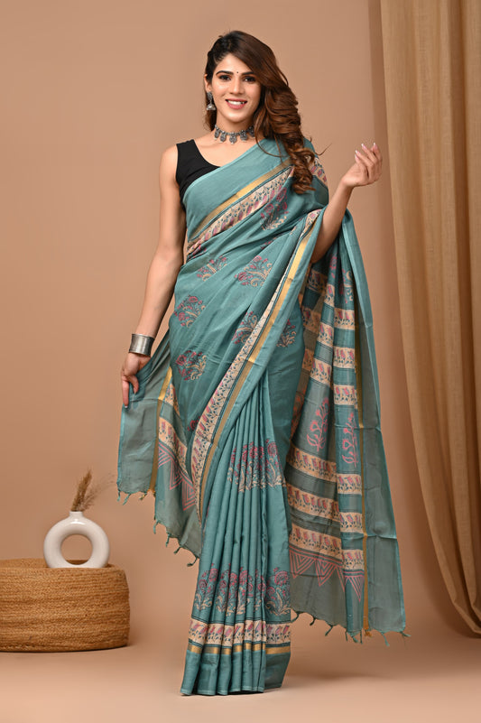 Assam Silk Hand-Block Printed Saree