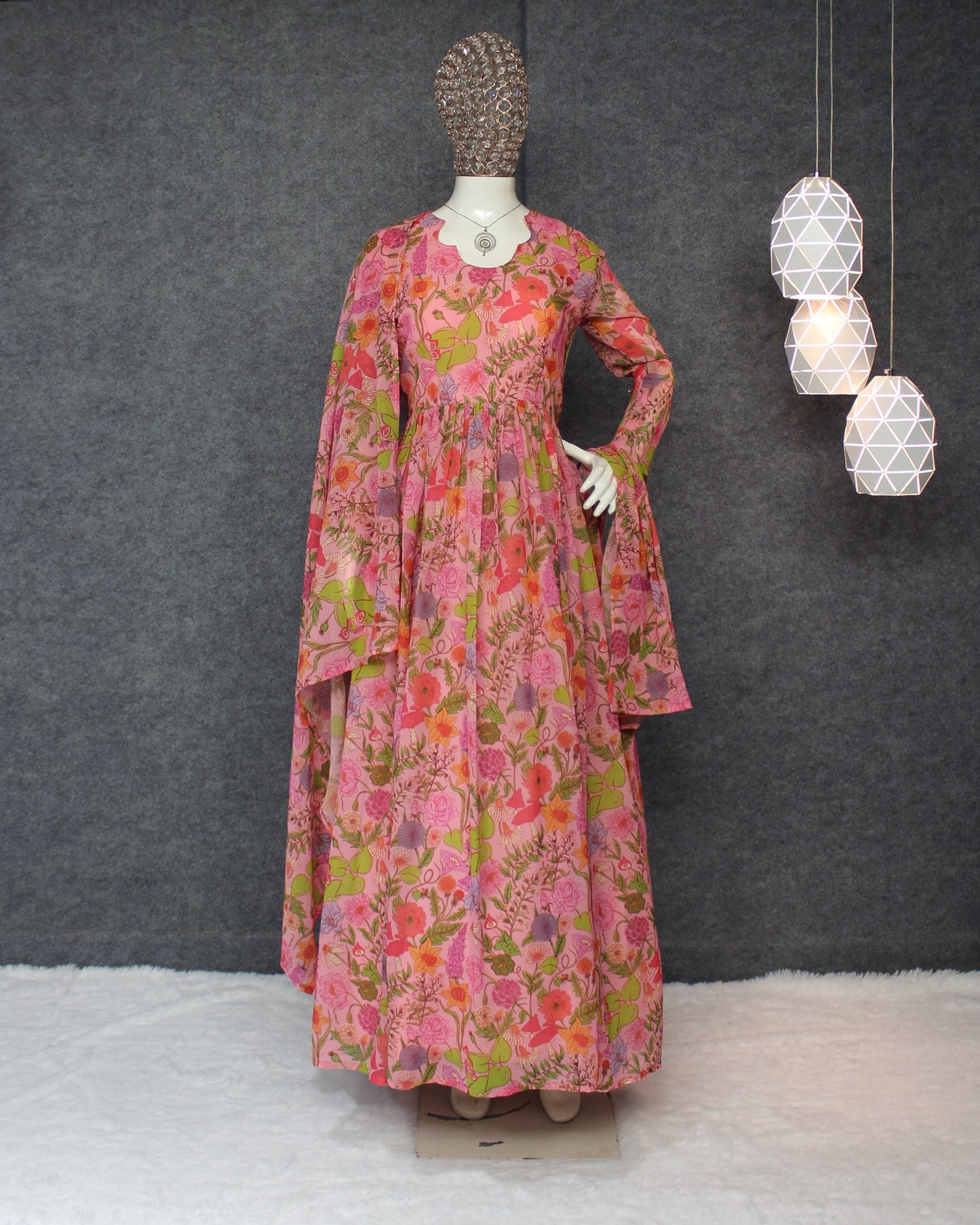 Elegant Digital Print Gown with Dupatta