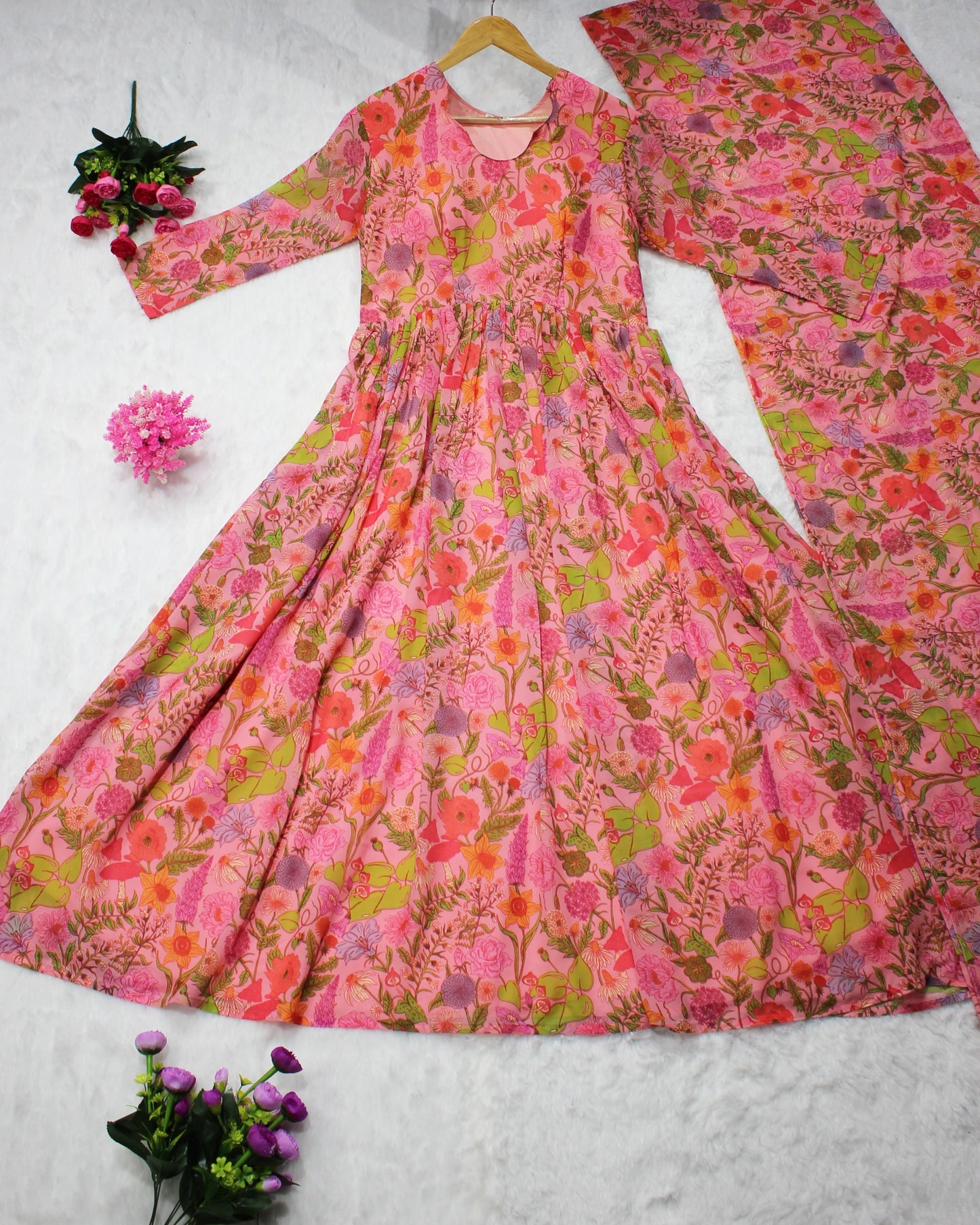 Elegant Digital Print Gown with Dupatta