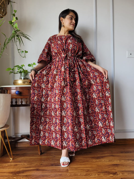 Hand Block Printed Cotton Free Size Dress