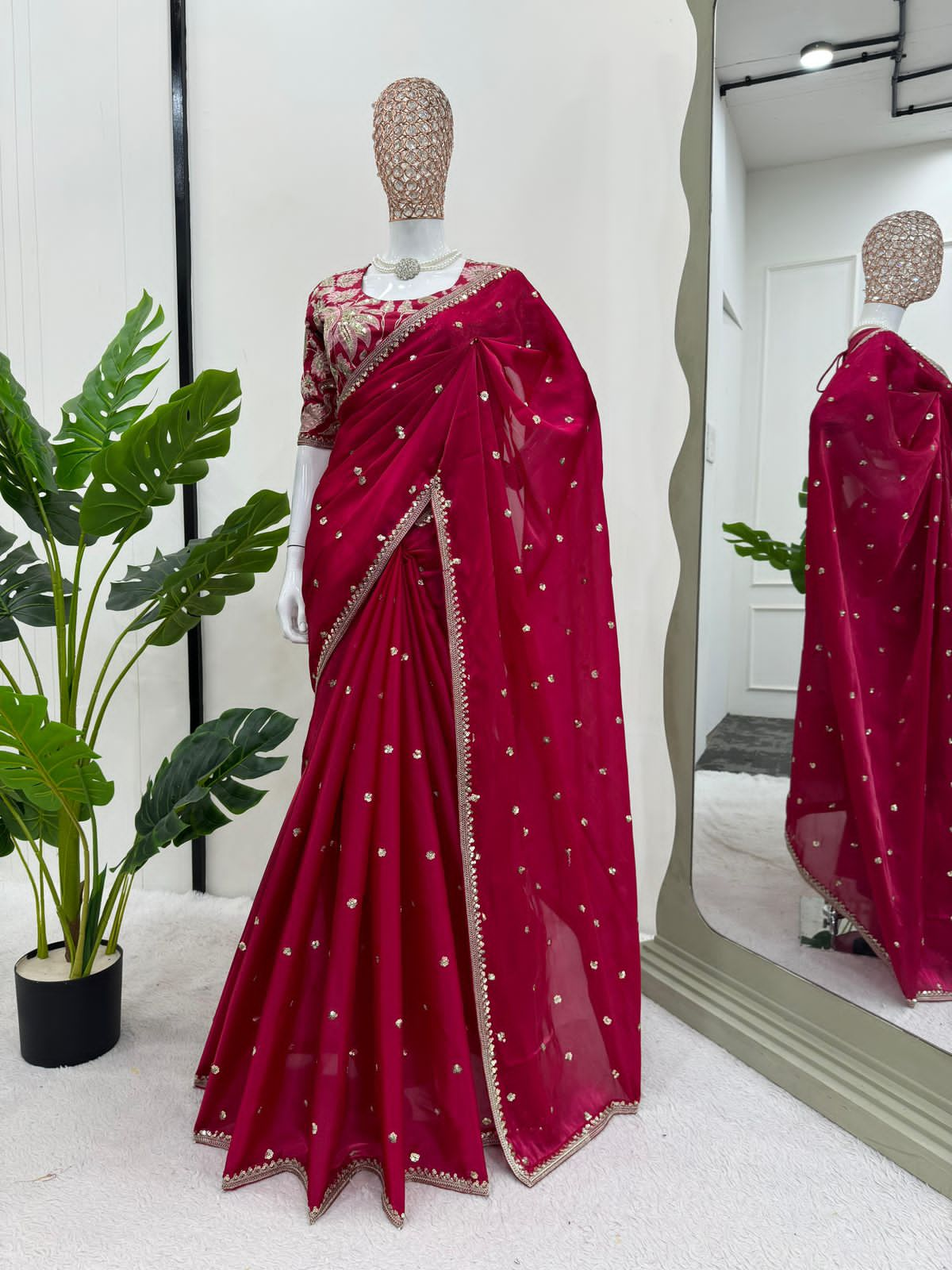 Designer Saree on Jimmy Chu Fabric with Thread & Sequins Work