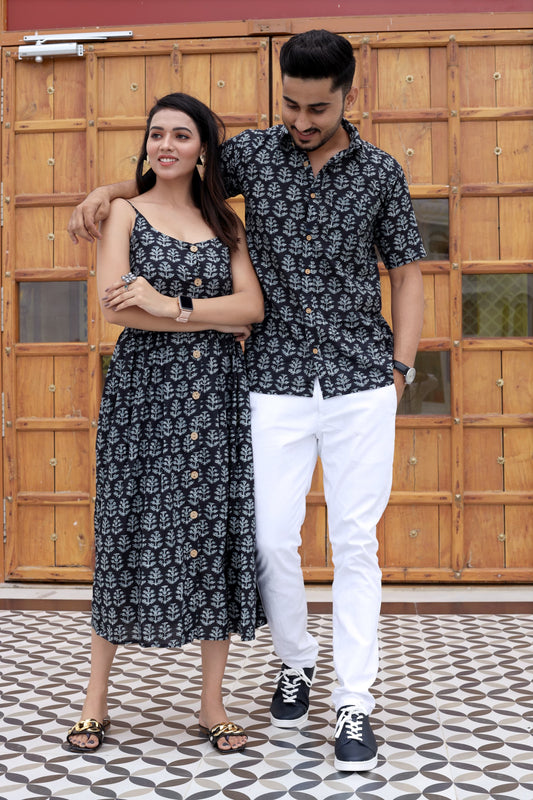 Bagru Hand Block Printed Cotton One-Piece Dress with a Matching Shirt