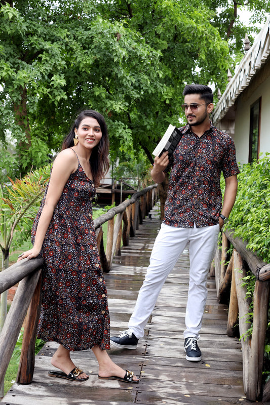 Bagru Hand Block Printed Cotton One-Piece Dress with a Matching Shirt