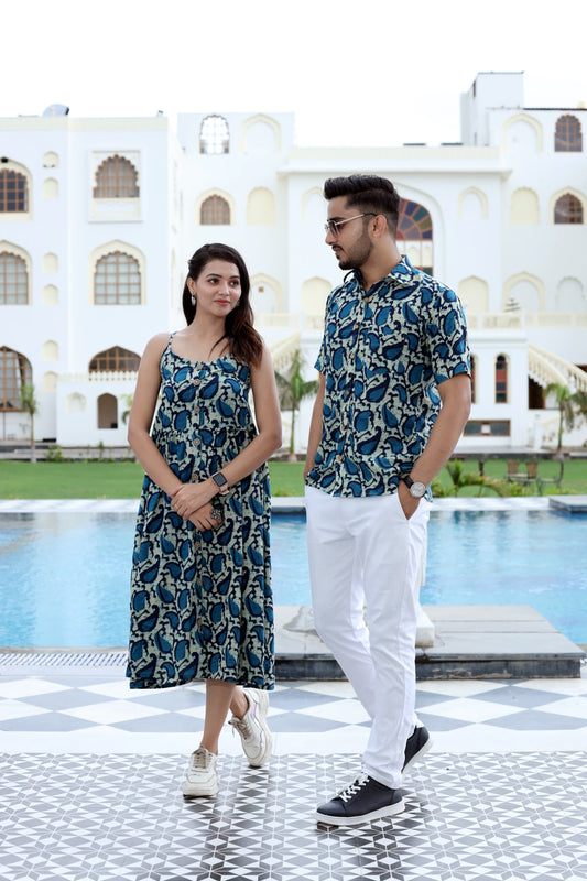 Bagru Hand Block Printed Cotton One-Piece Dress with a Matching Shirt