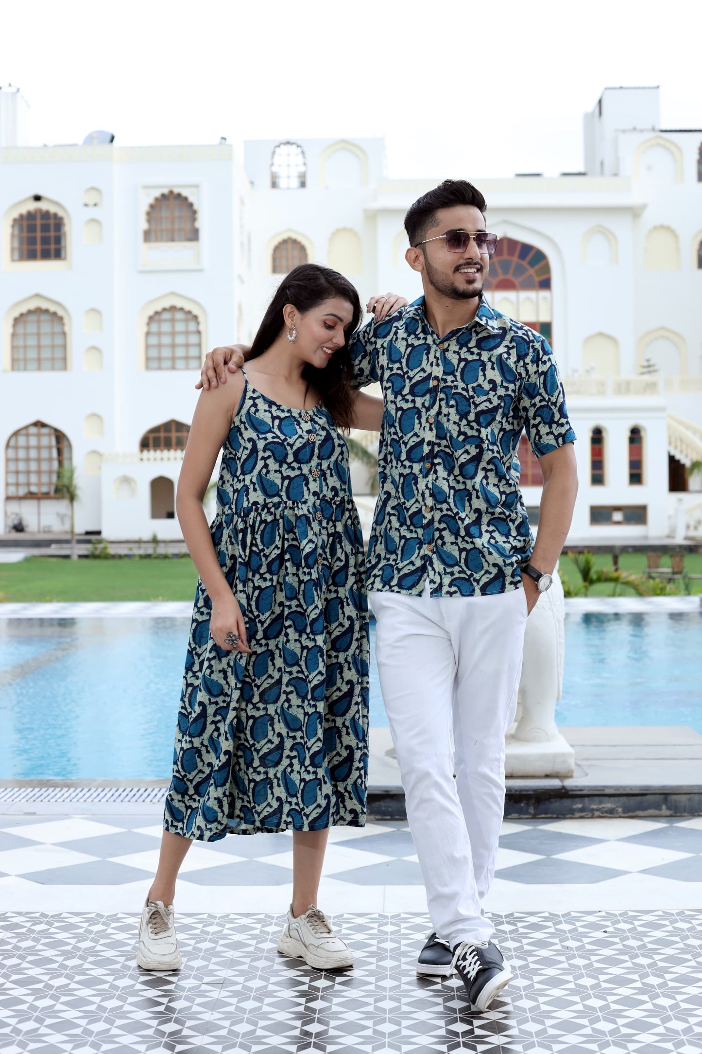 Bagru Hand Block Printed Cotton One-Piece Dress with a Matching Shirt