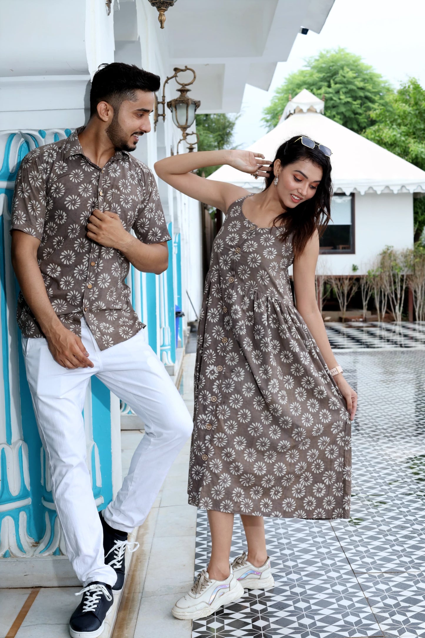 Bagru Hand Block Printed Cotton One-Piece Dress with a Matching Shirt