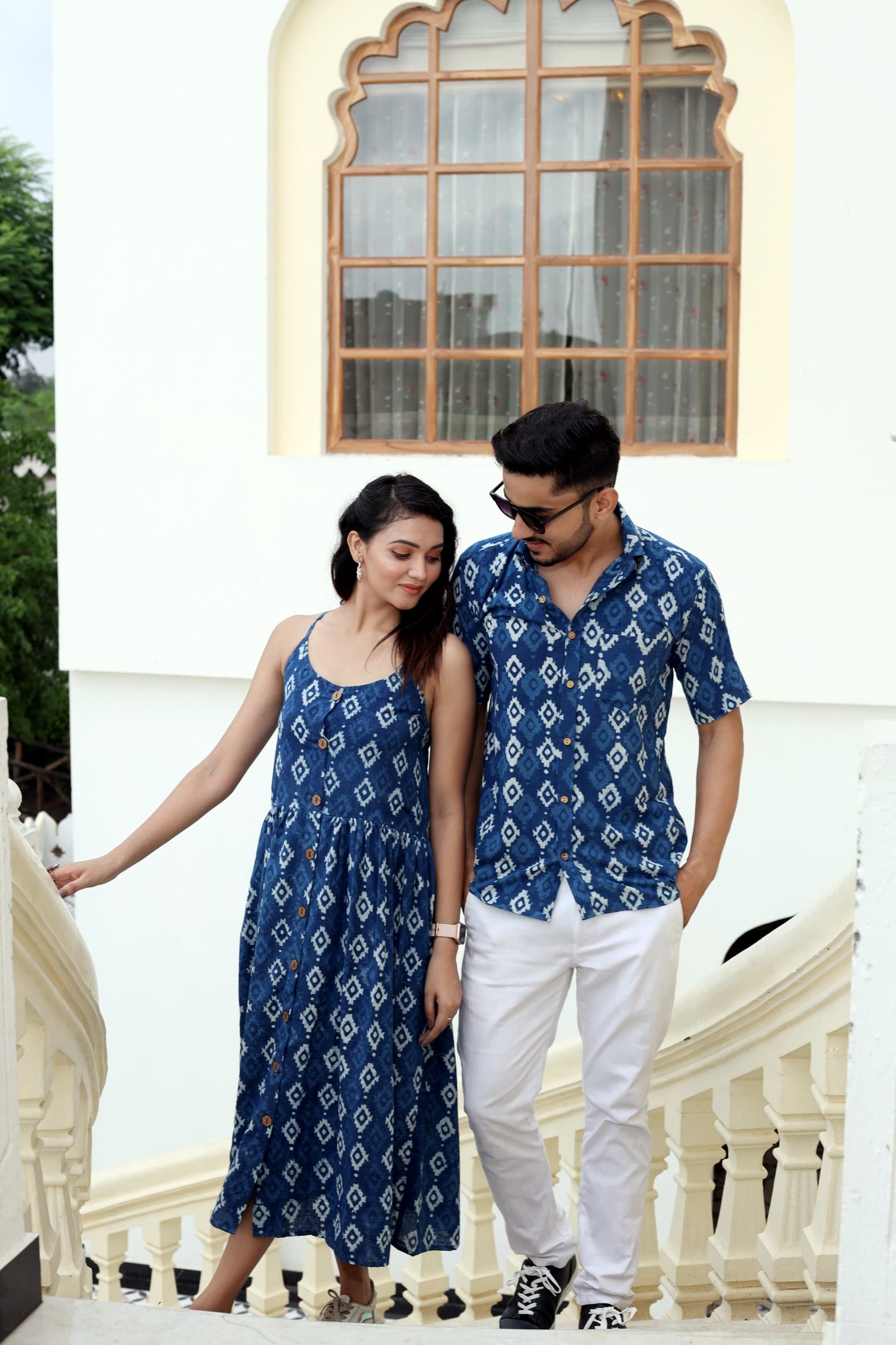 Bagru Hand Block Printed Cotton One-Piece Dress with a Matching Shirt