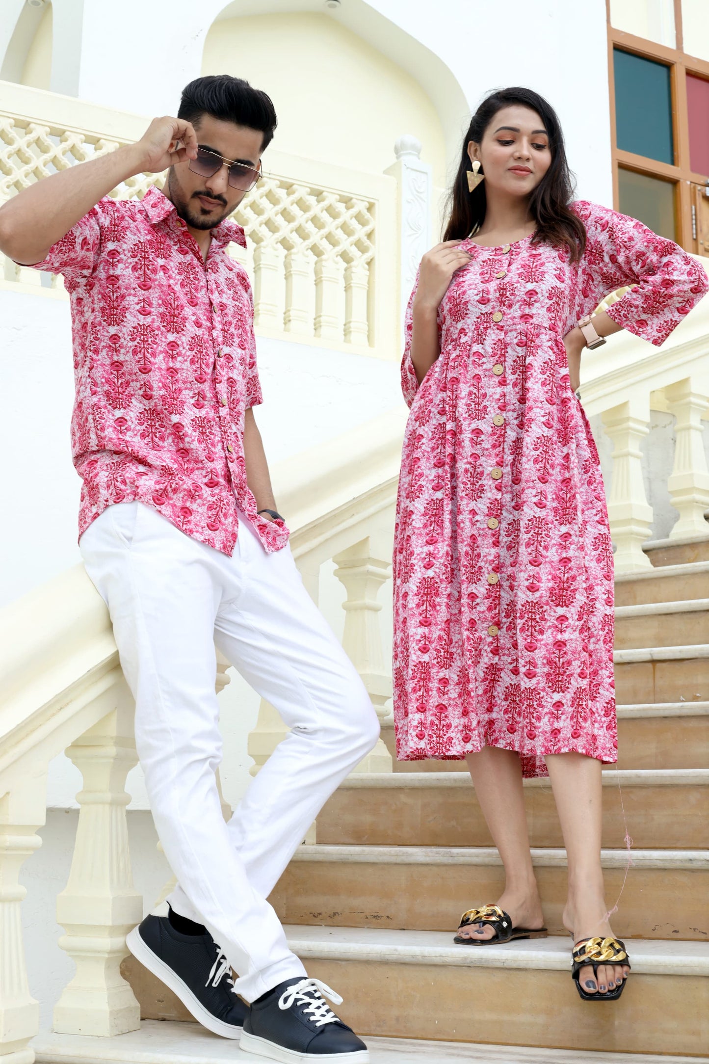 Bagru Hand Block Printed Cotton One-Piece Dress with a Matching Shirt