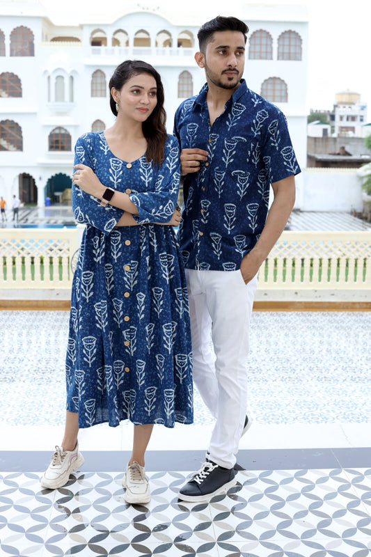 Bagru Hand Block Printed Cotton One-Piece Dress with a Matching Shirt