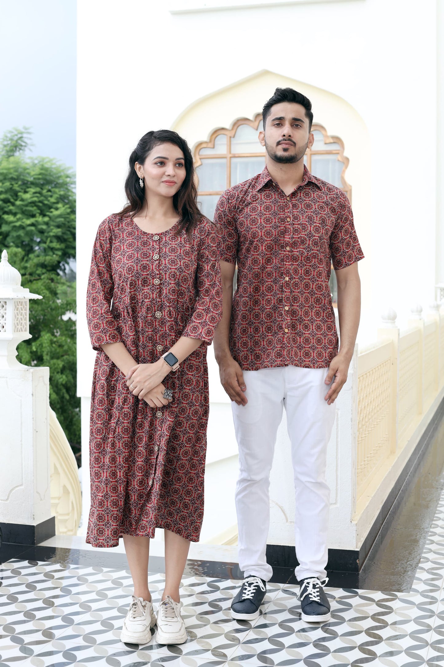 Bagru Hand Block Printed Cotton One-Piece Dress with a Matching Shirt