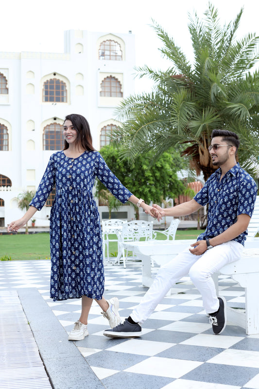 Bagru Hand Block Printed Cotton One-Piece Dress with a Matching Shirt