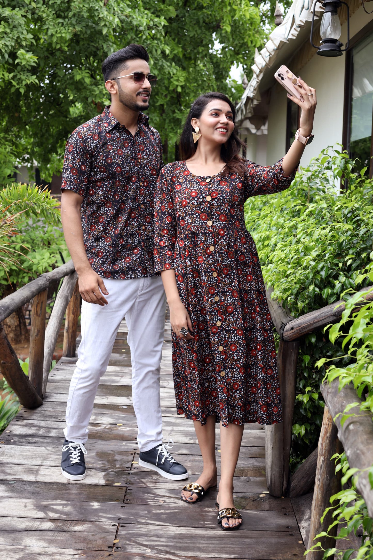 Bagru Hand Block Printed Cotton One-Piece Dress with a Matching Shirt