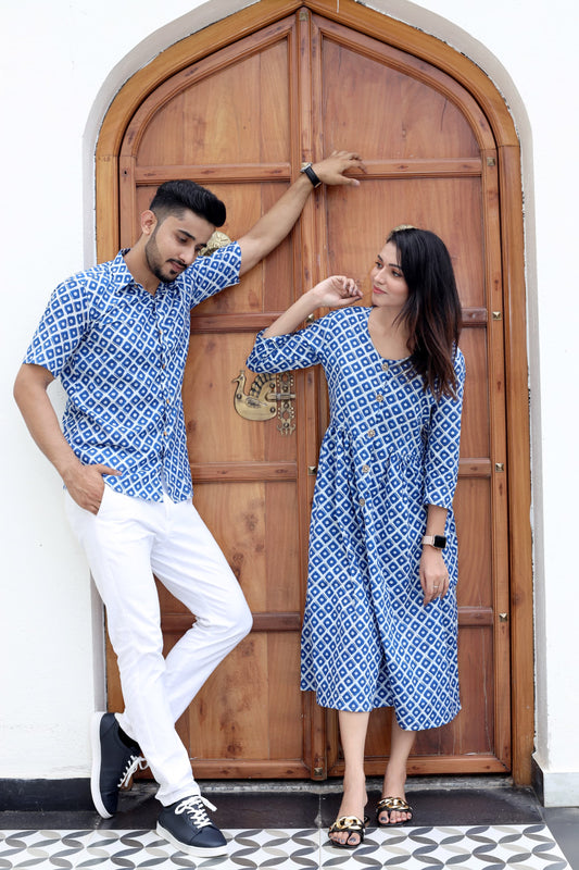 Bagru Hand Block Printed Cotton One-Piece Dress with a Matching Shirt