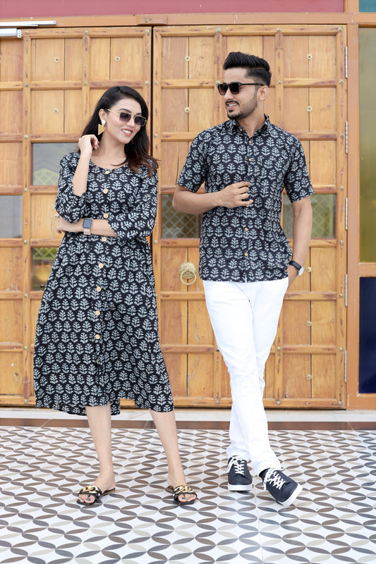 Bagru Hand Block Printed Cotton One-Piece Dress with a Matching Shirt