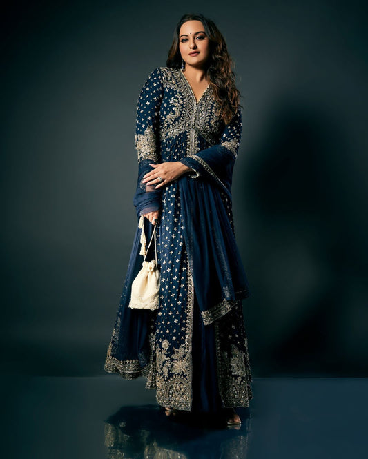 Celebrity Inspired Designer Party Wear Gown with Lehenga and Dupatta