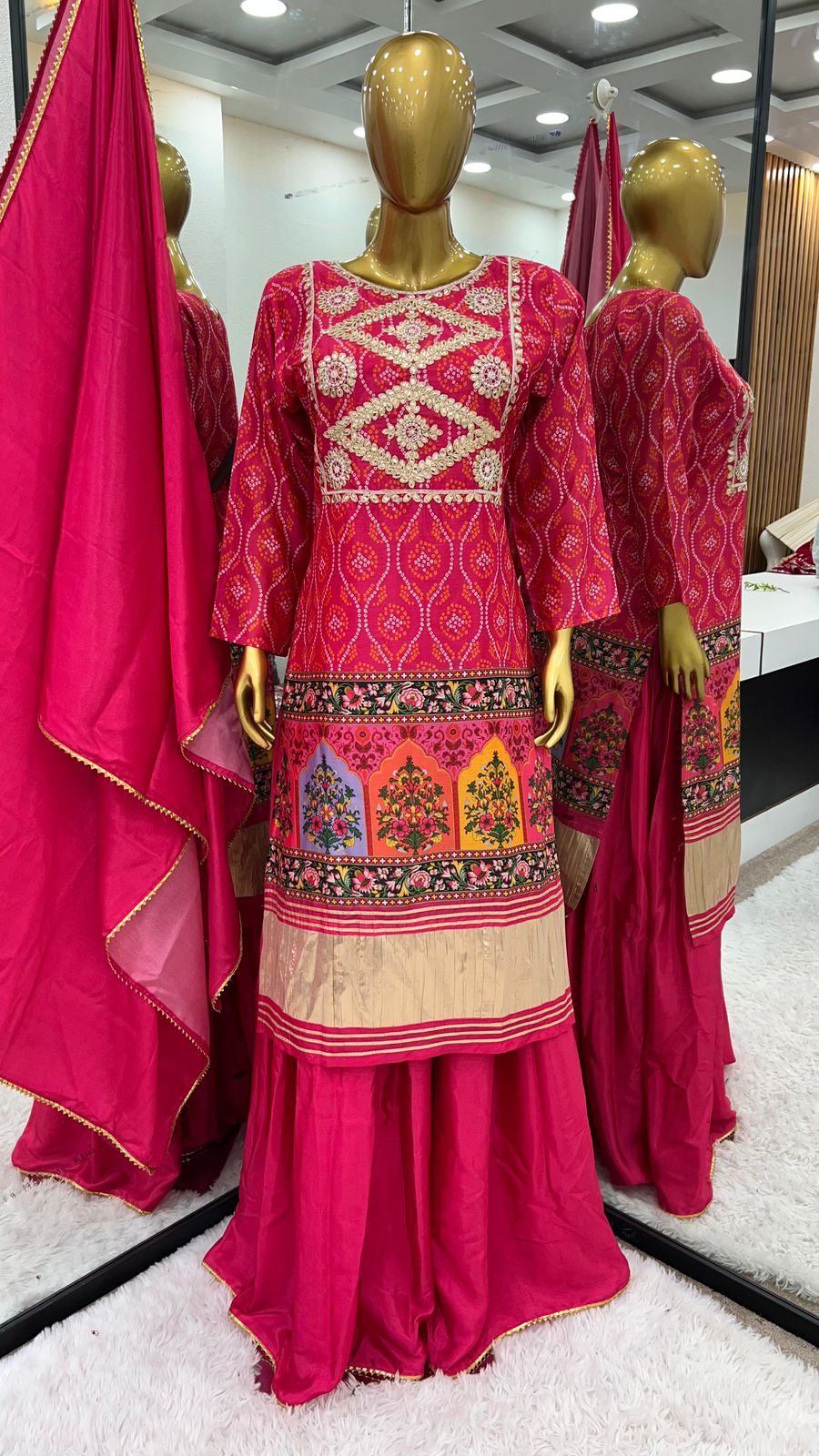 3-Piece Fancy Kurta with a Sharara and Dupatta Set