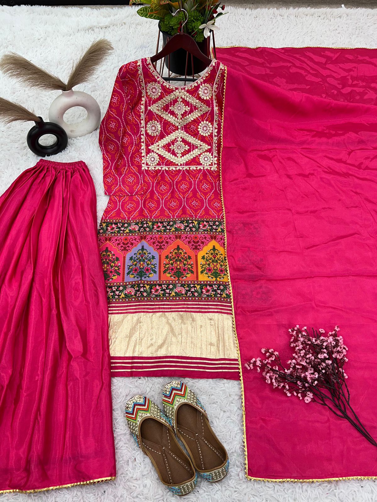 3-Piece Fancy Kurta with a Sharara and Dupatta Set