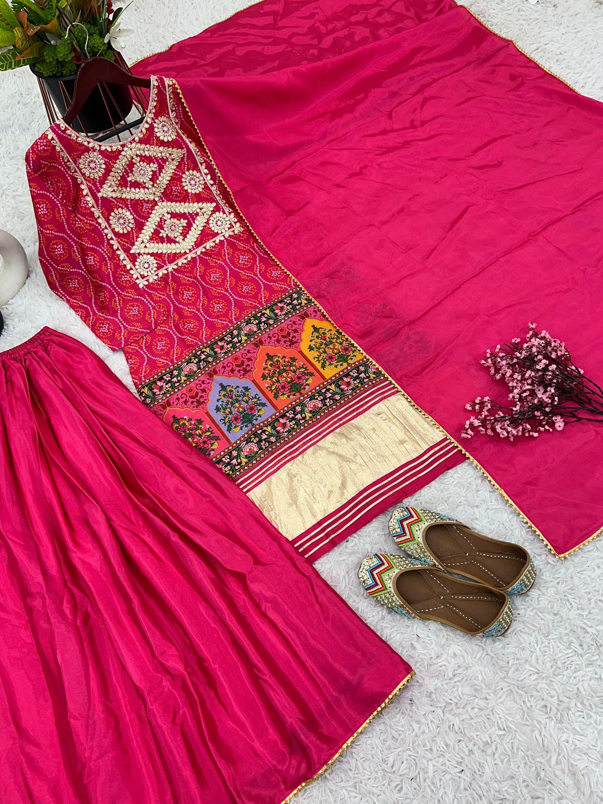 3-Piece Fancy Kurta with a Sharara and Dupatta Set