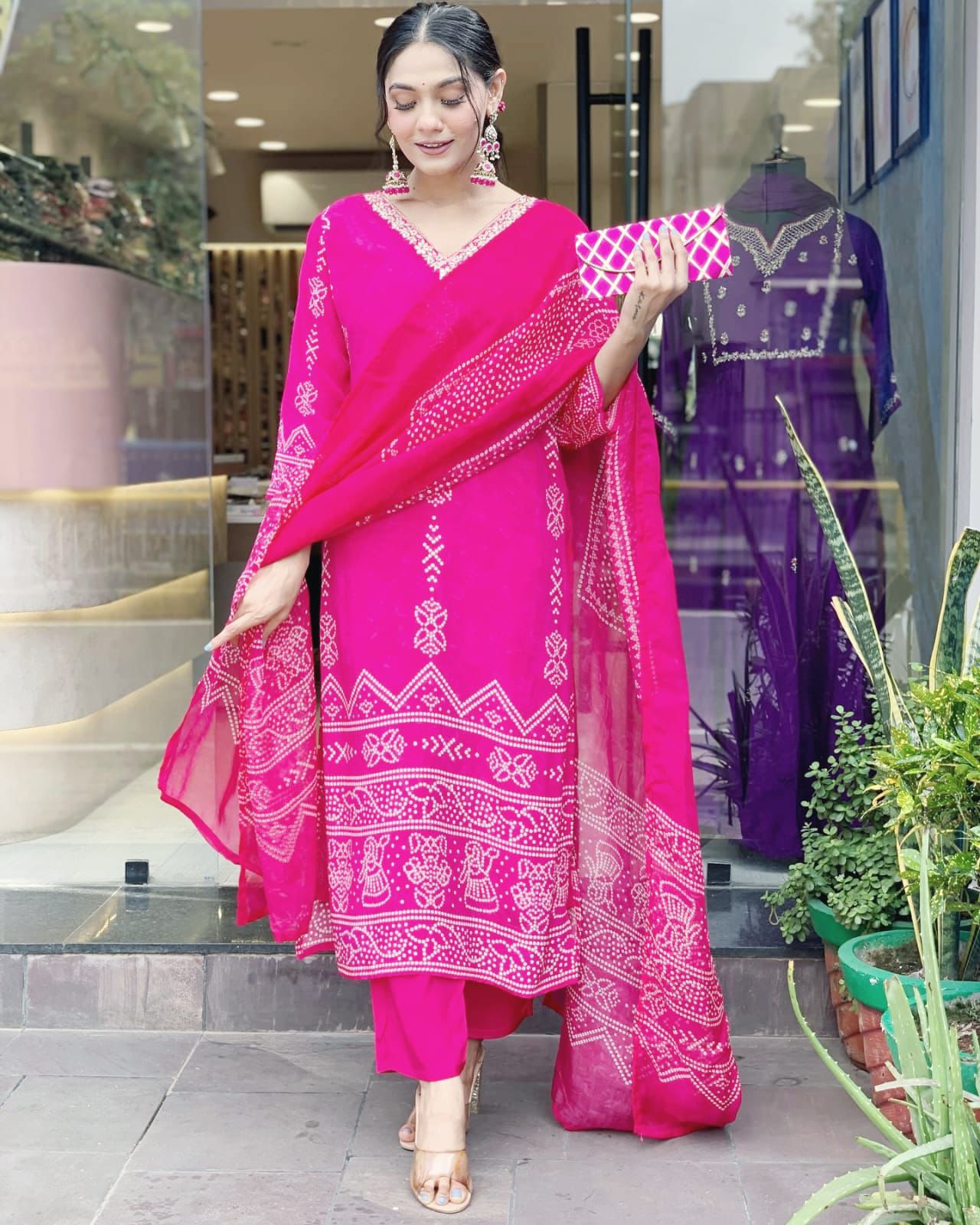 Elegant Bandhani Embroidered 3-Piece Set