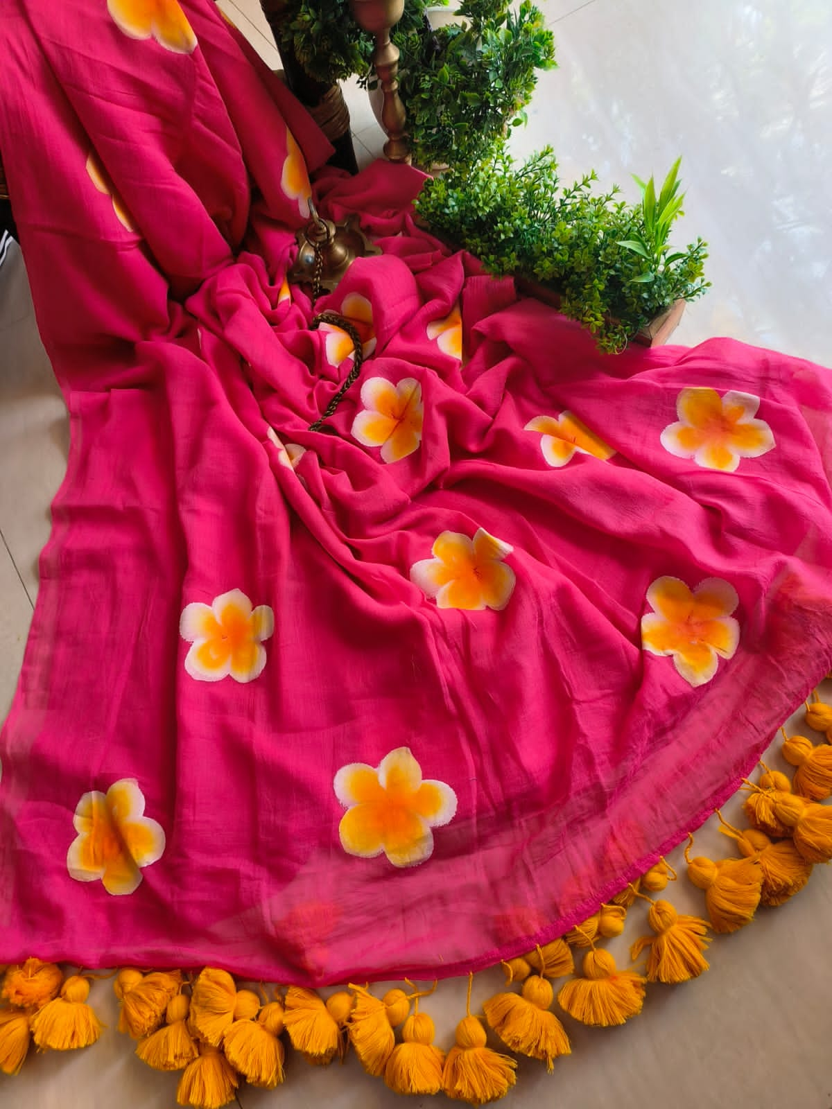 Beautifully Handcrafted Jaba Phul Handprinted Saree