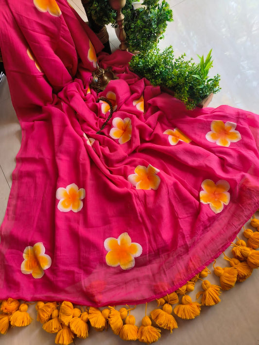 Beautifully Handcrafted Jaba Phul Handprinted Saree