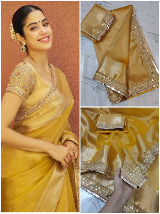 Jahnavi Kapoor Inspired Banarasi Soft Glass Tissue Silk Saree