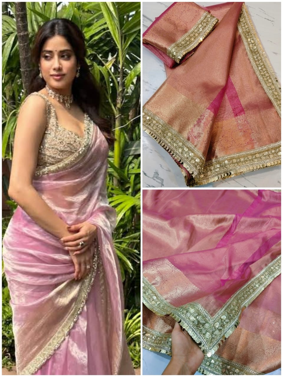 Jahnavi Kapoor Inspired Banarasi Soft Glass Tissue Silk Saree