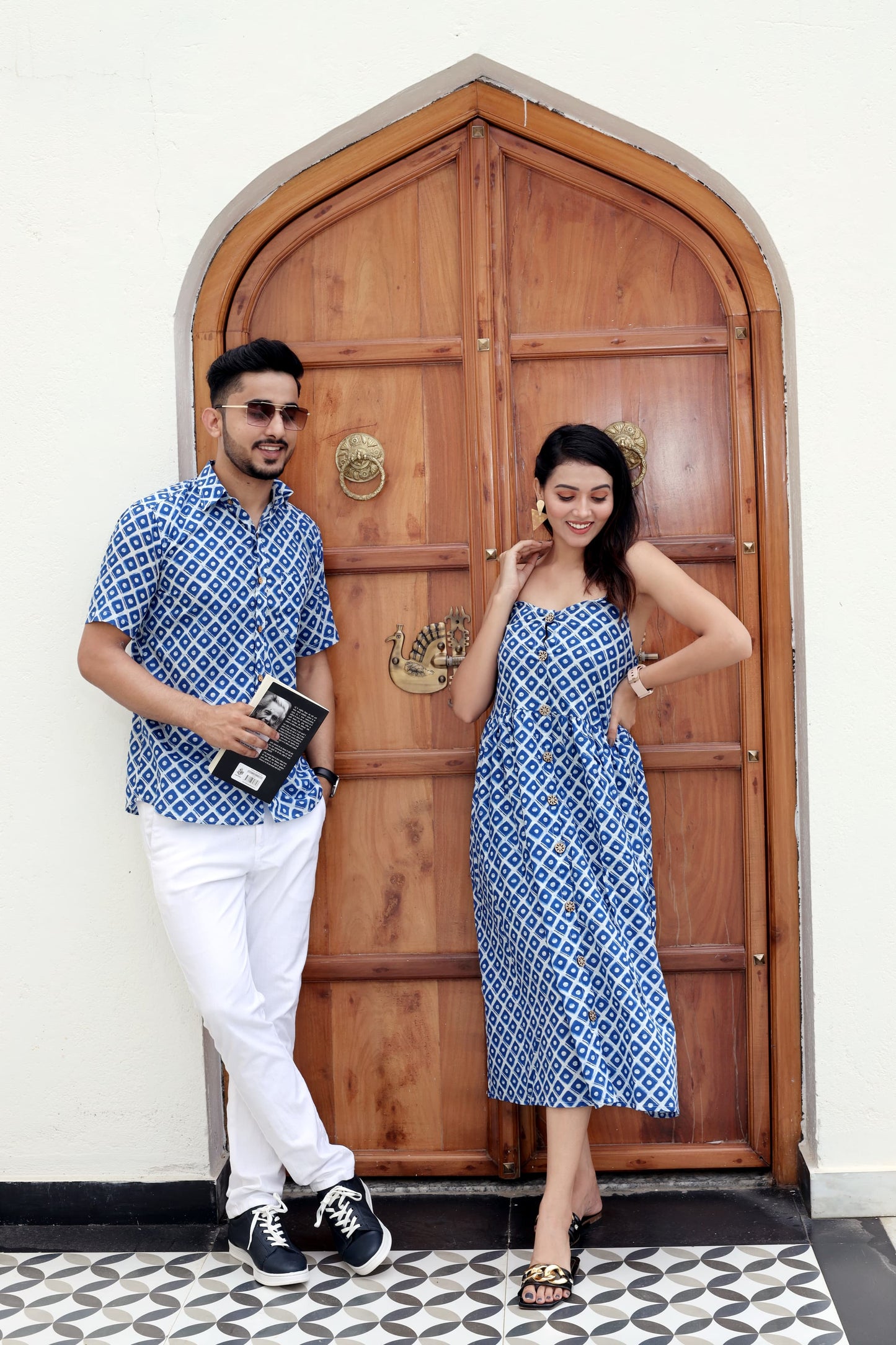 Bagru Hand Block Printed Cotton One-Piece Dress with a Matching Shirt