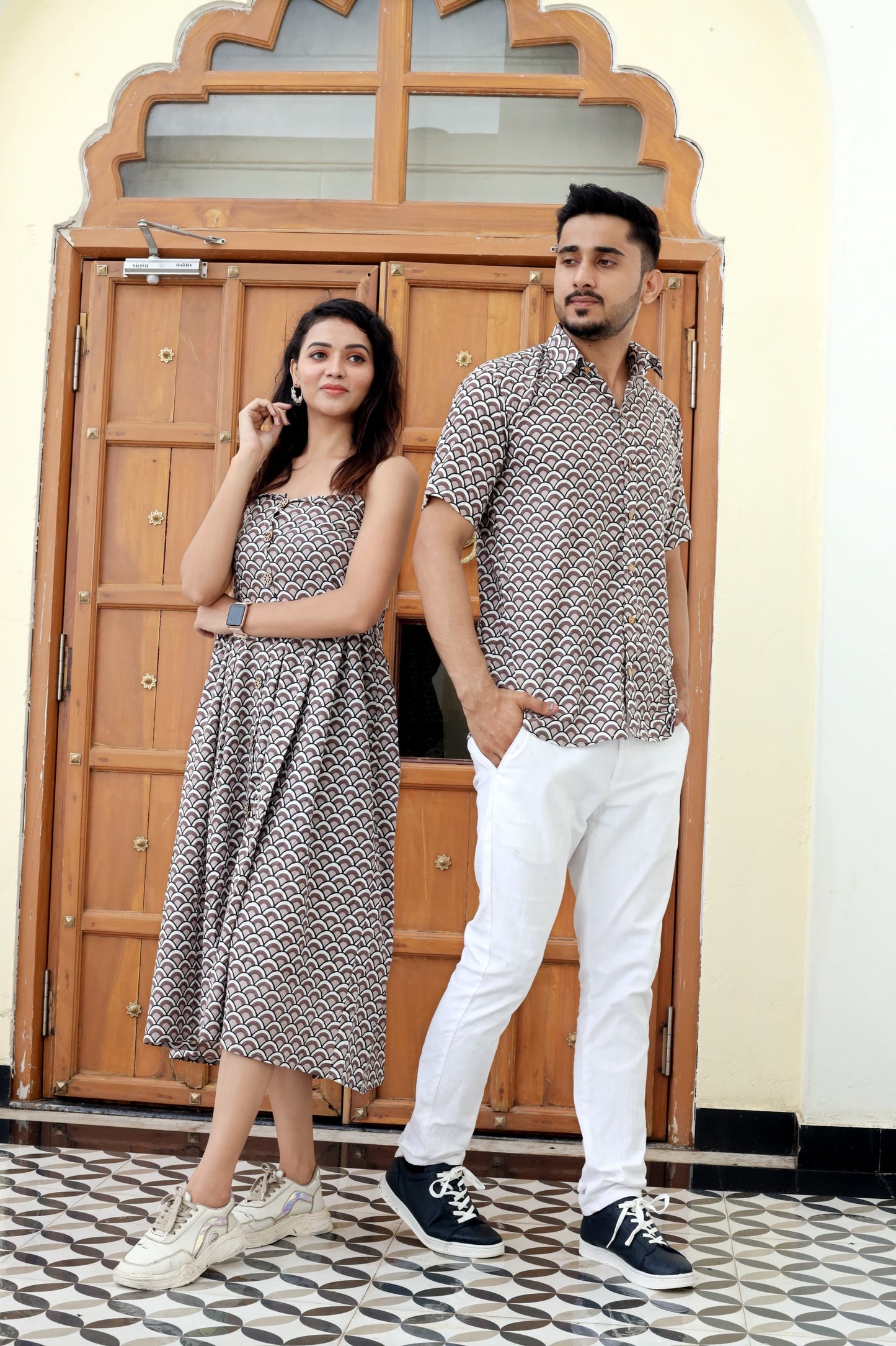 Bagru Hand Block Printed Cotton One-Piece Dress with a Matching Shirt