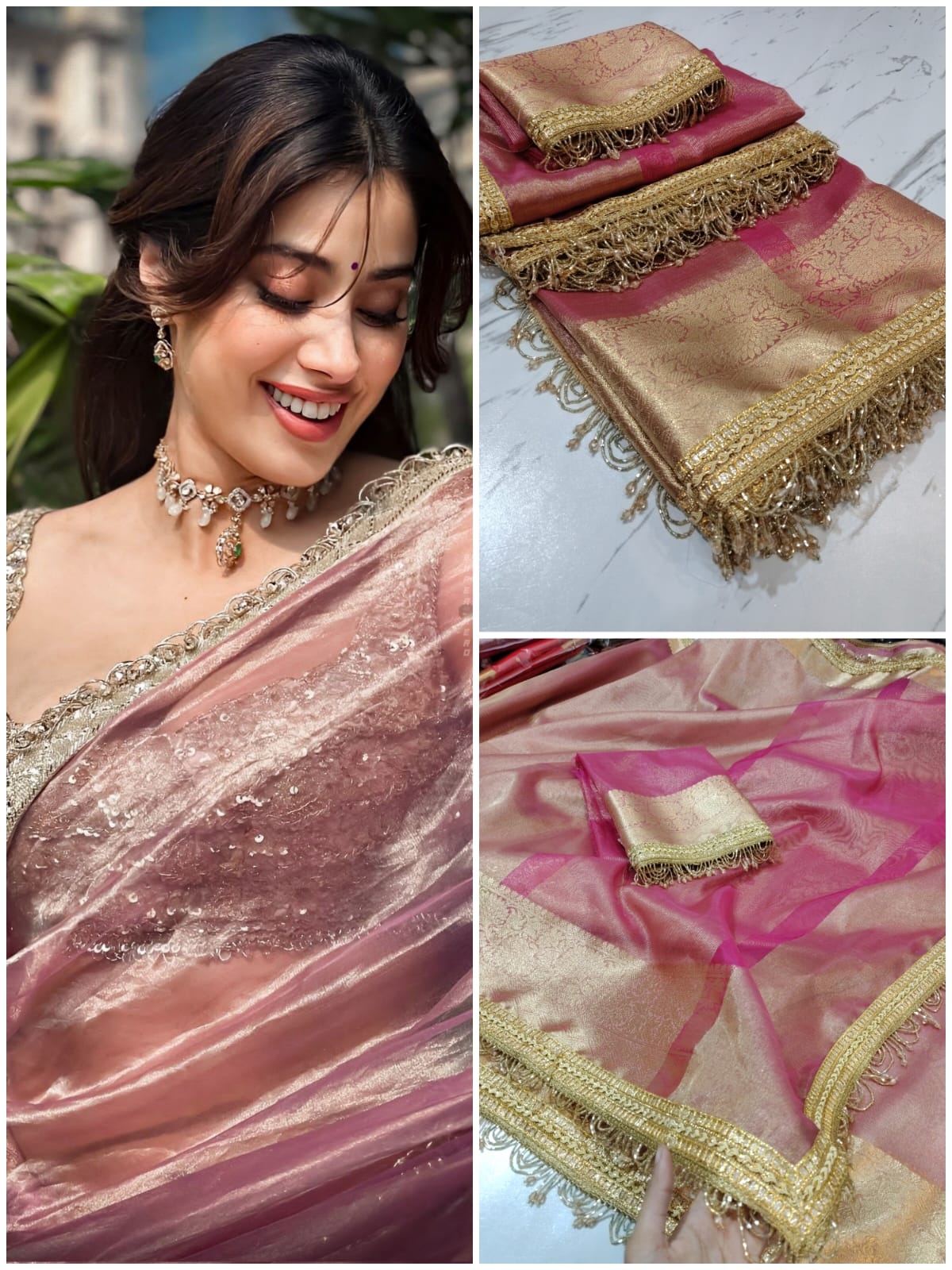 Jahnavi Kapoor Inspired Banarasi Soft Glass Tissue Silk Saree