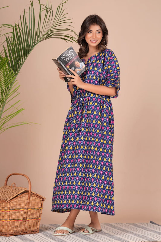 Hand Block Printed Cotton Free Size Dress